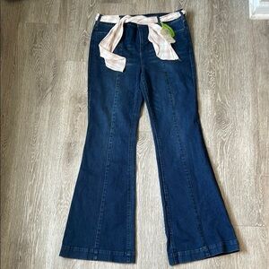 New altard State Dark Blue Flare Jeans with removable Belt wide leg pants denim